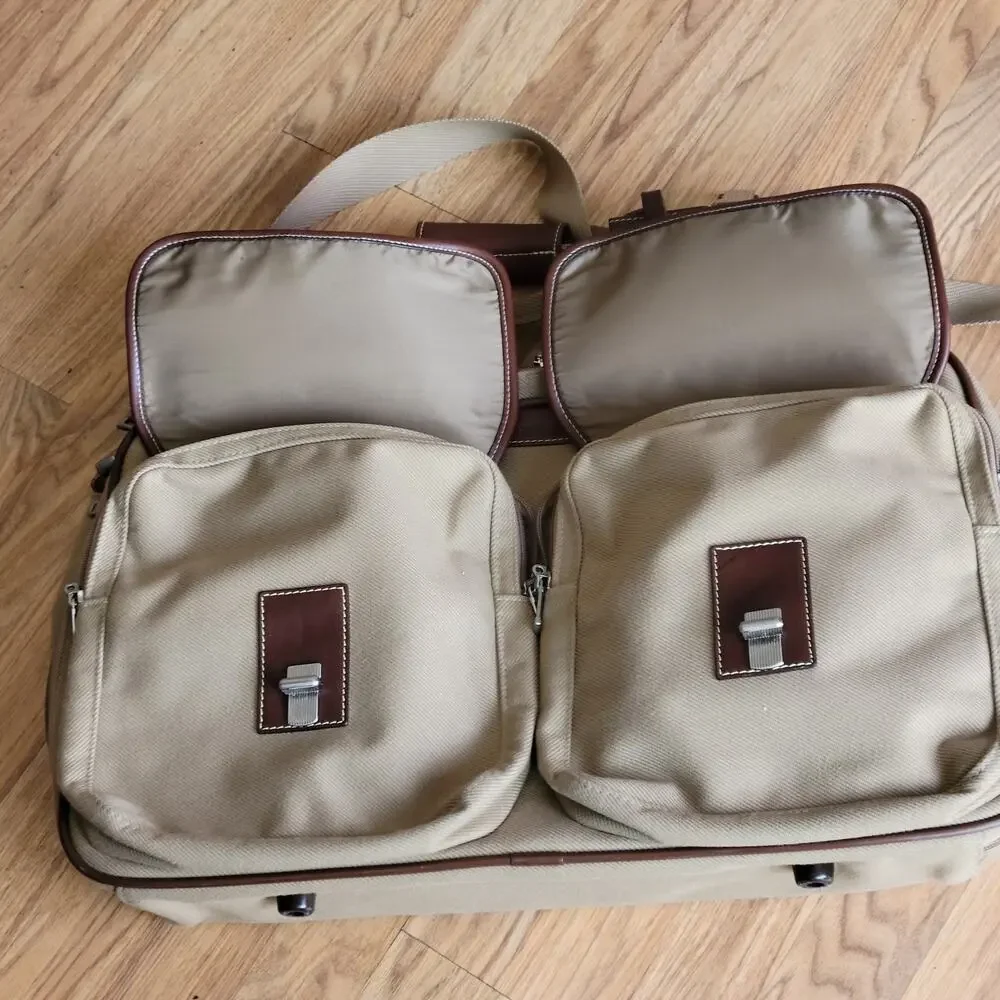 Vtg Hartmann Ziptop Canvas and Leather Briefcase Hudson Collection Tan and Brown